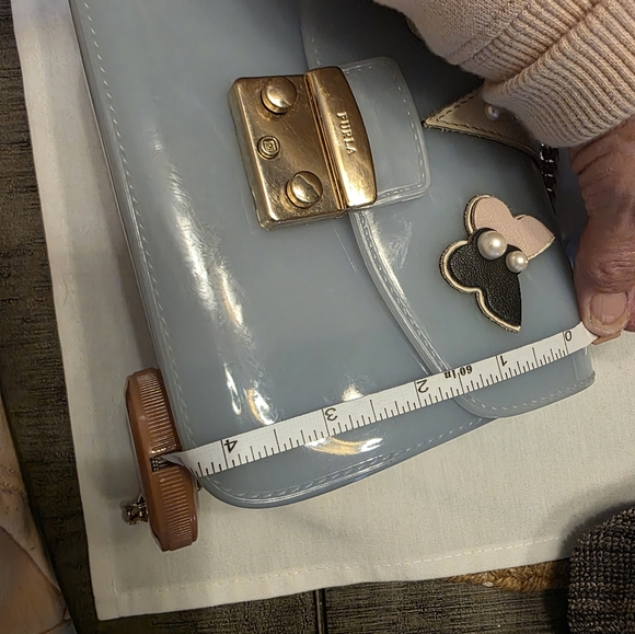 Furla Blue Mini Jelly Top-Handle Bag with Pearl Butterfly Detail - Picture 7 of 16
